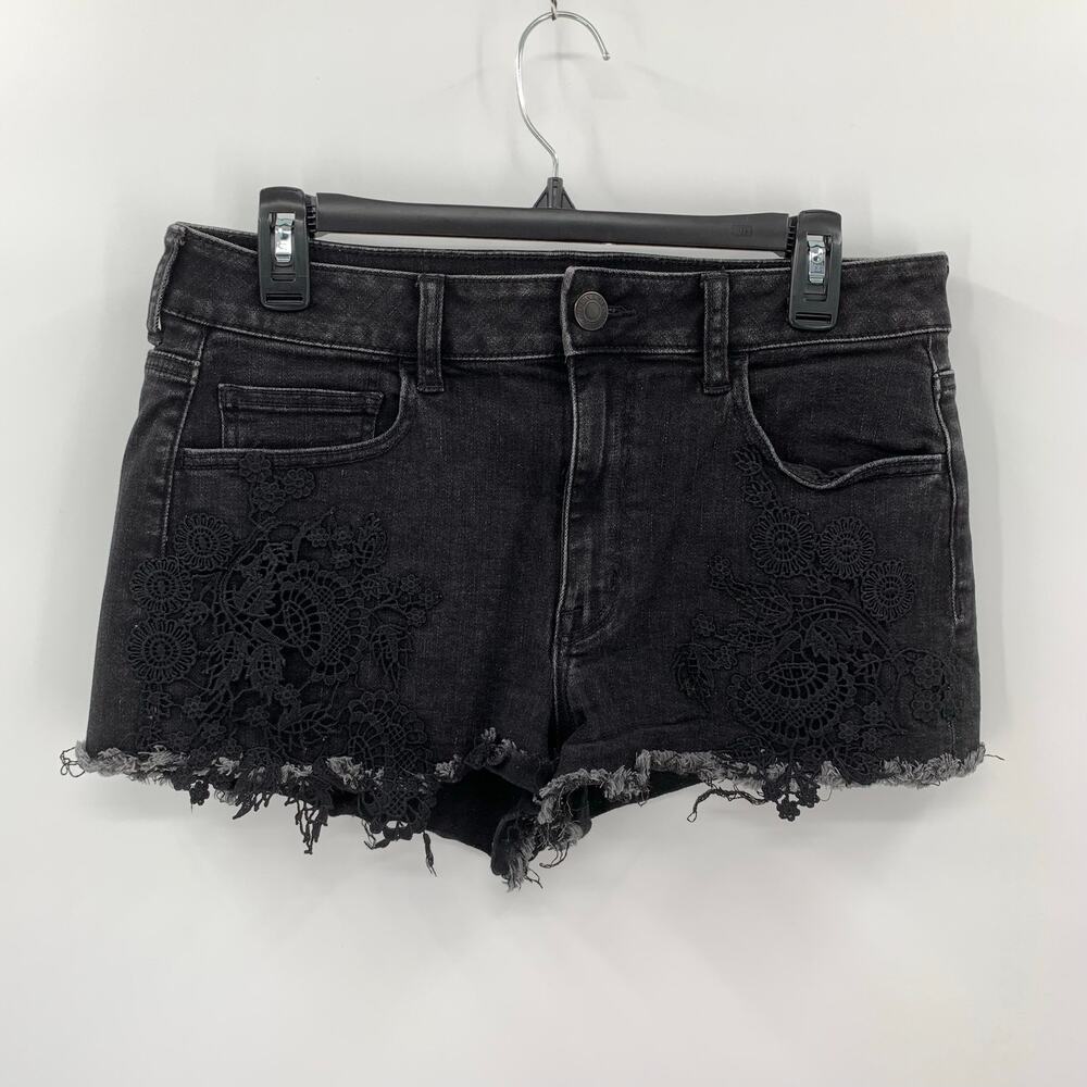 American Eagle Super Super Stretch Hi Rise Shortie Womens 12 Black Lace Raw Hem